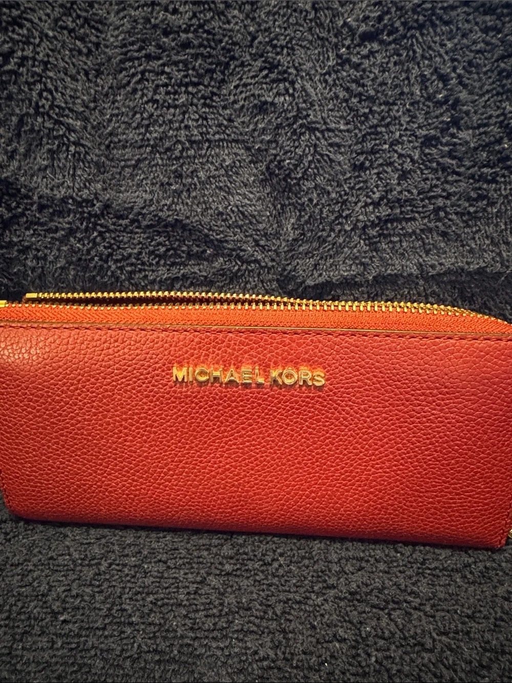 Michael Kors Red Pebbled Leather Zip Card Holder with Gold Hardware